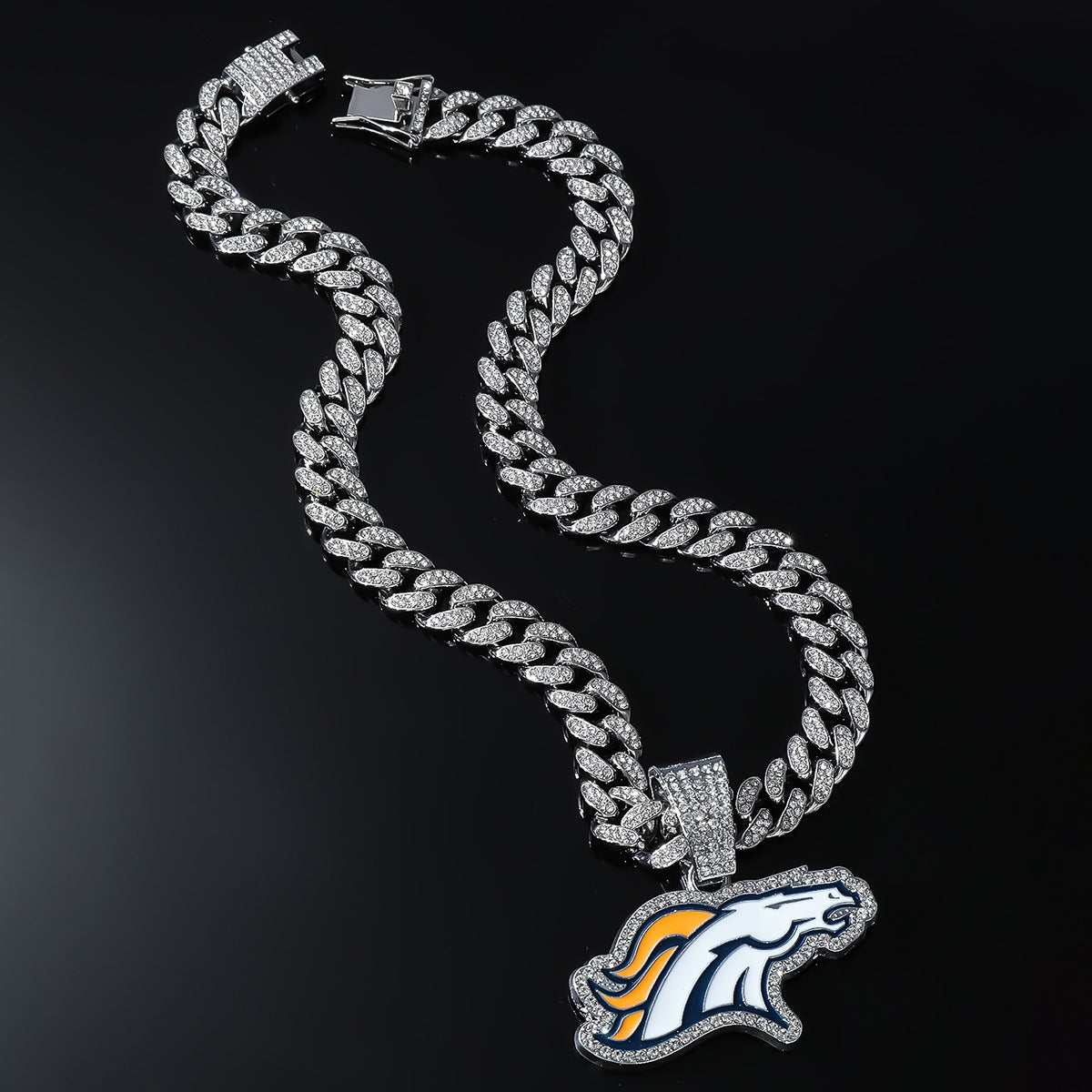 Hip hop jewelry iced out cz pave cuban chain Denver Broncos Pendant Necklace