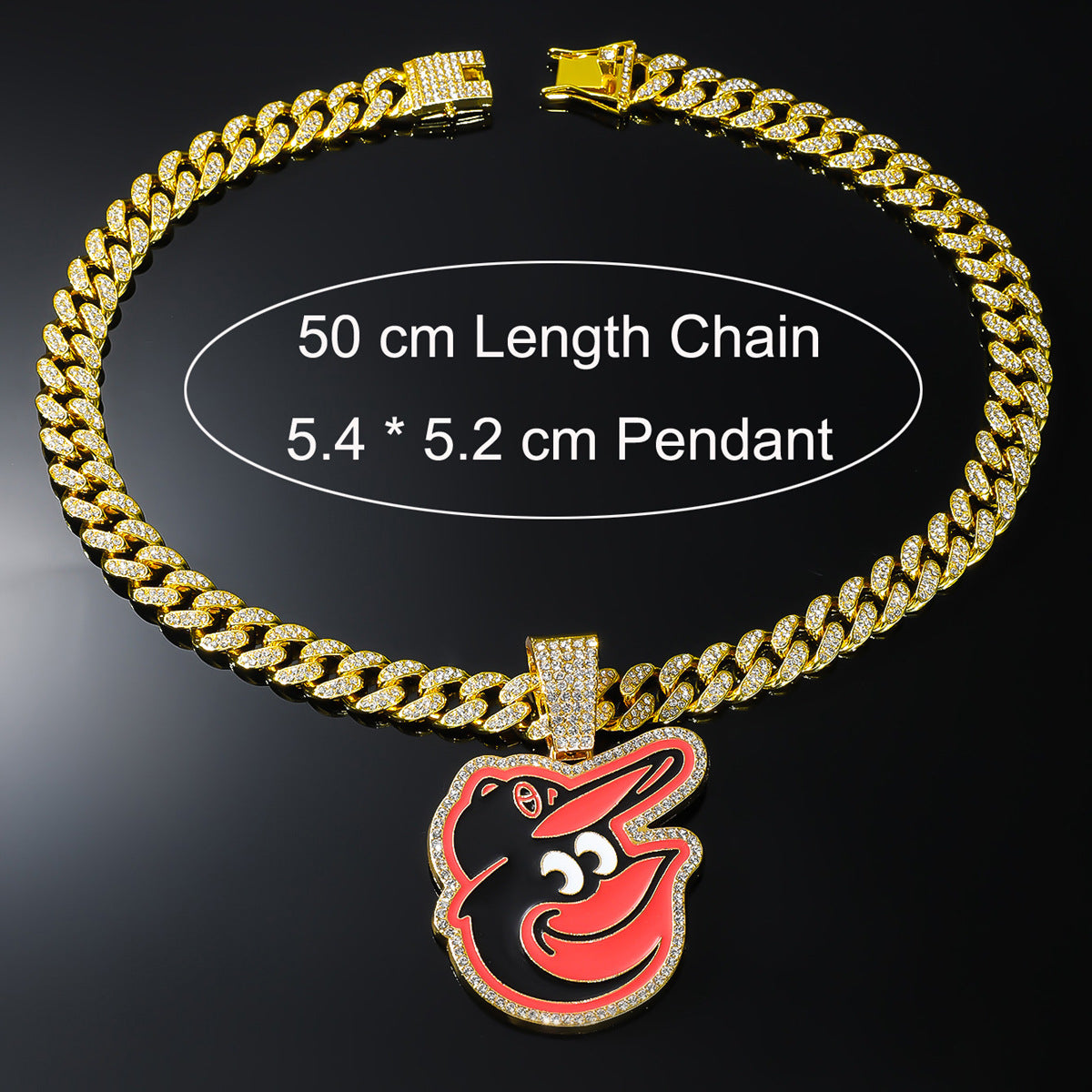 Baltimore Orioles Pendant Hiphop Punk CZ Cuban Chain Necklace Jewelry