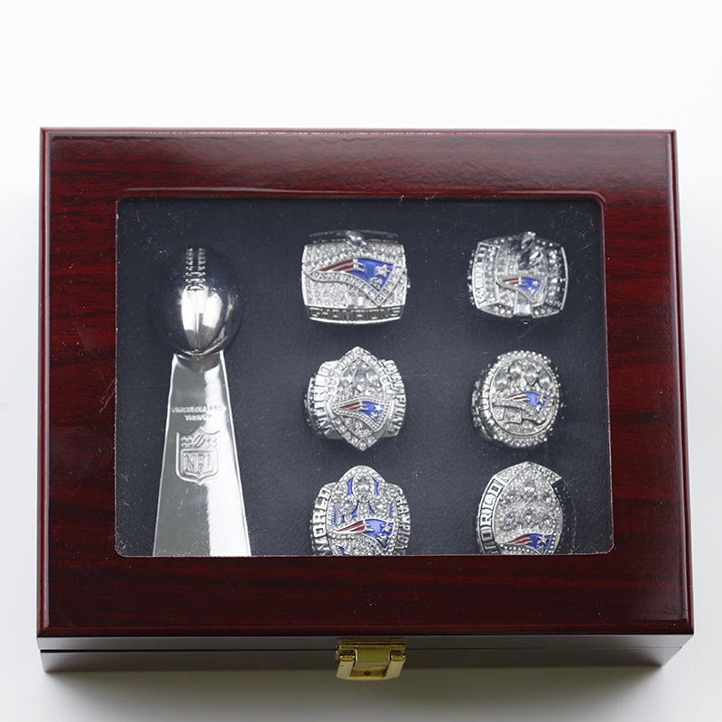 6pcs New England Patriots Super Bowl Rings With Trophies Set