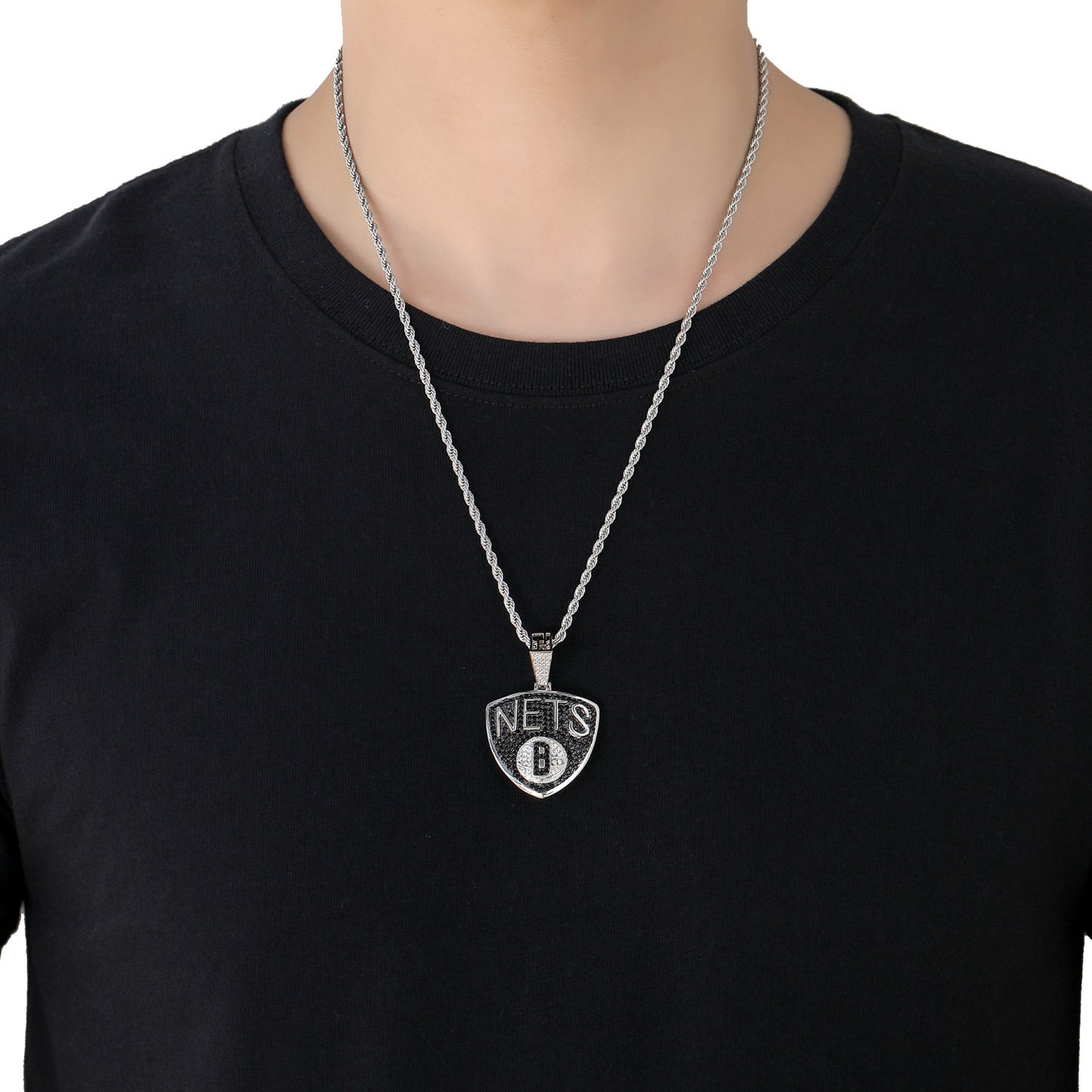 Basketball team NETS pendant necklace iced out cz hip hop jewelry for men