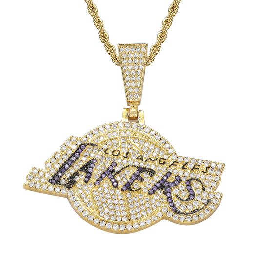 Hip hop jewelry iced out cubic zirconia cz mirco pave LA Lakers championship necklace for fans