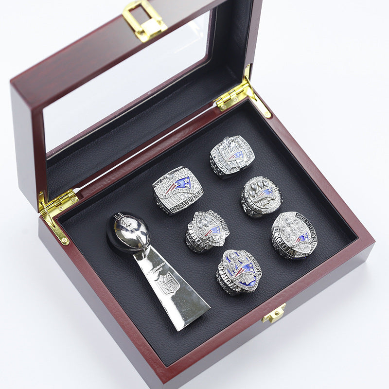 6pcs New England Patriots Super Bowl Rings With Trophies Set