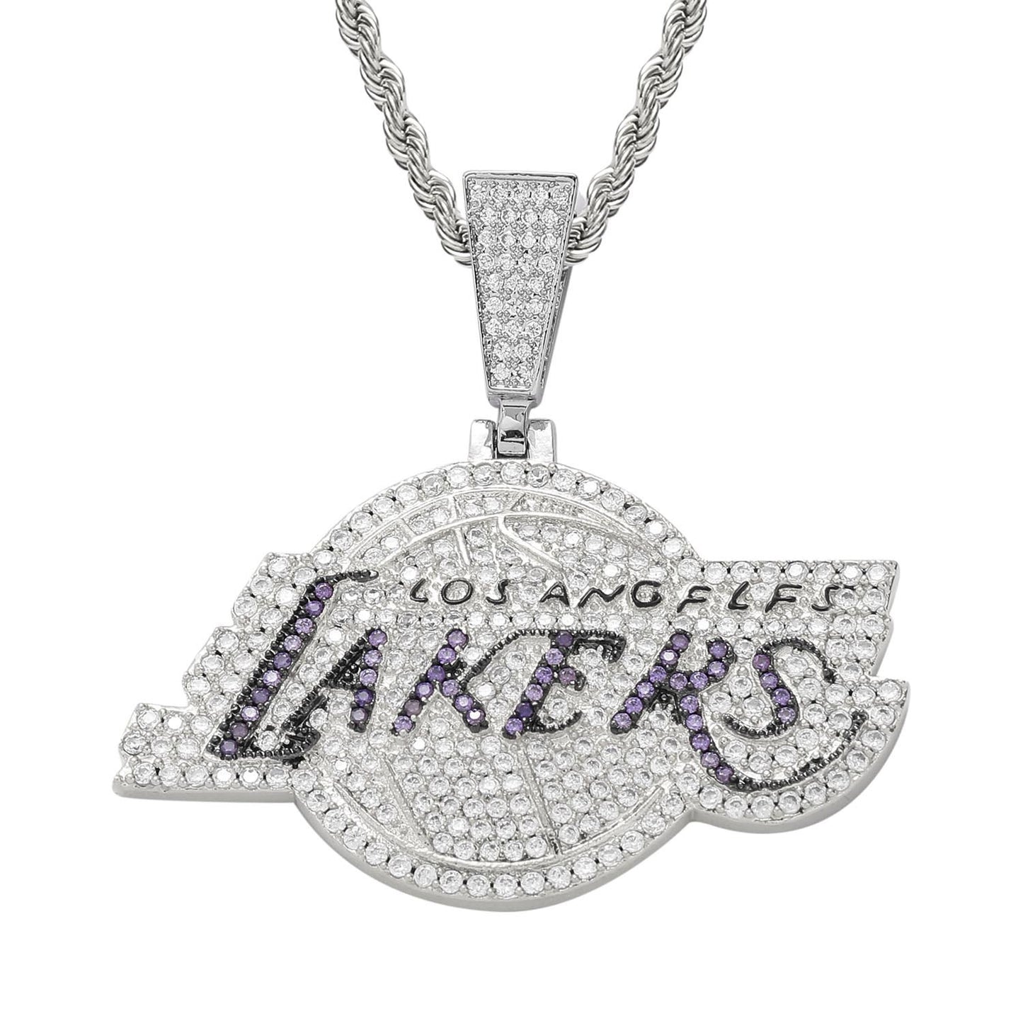 Hip hop jewelry iced out cubic zirconia cz mirco pave LA Lakers championship necklace for fans