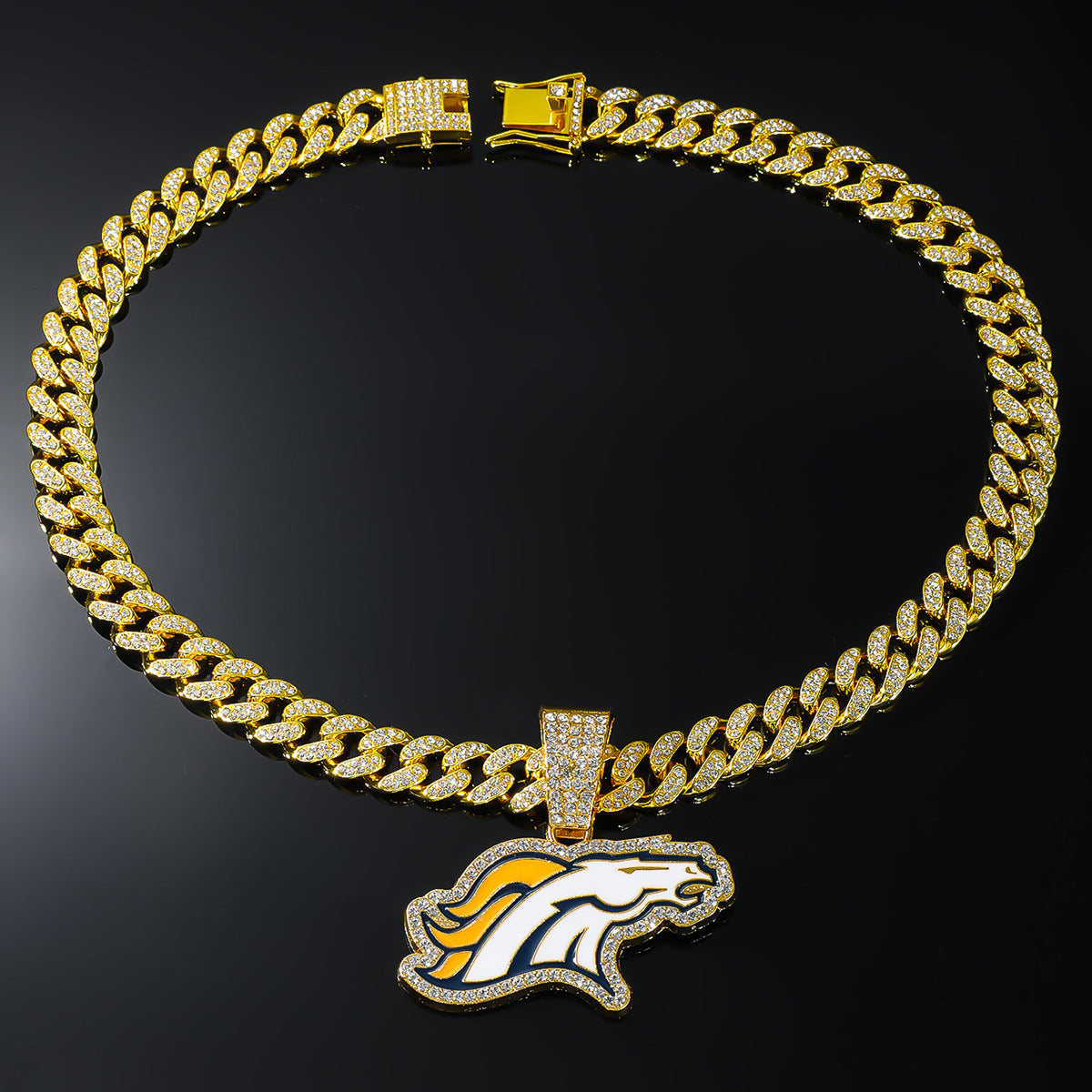 Hip hop jewelry iced out cz pave cuban chain Denver Broncos Pendant Necklace