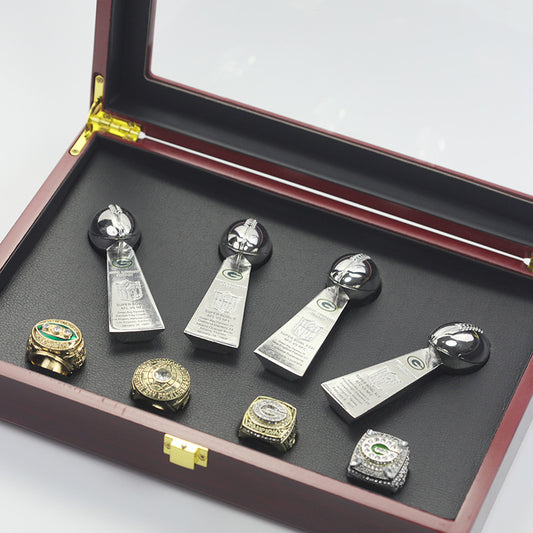 1965 1966 1996 2010 Green Bay Packers Super Bowl Championship Rings With Trophies Set