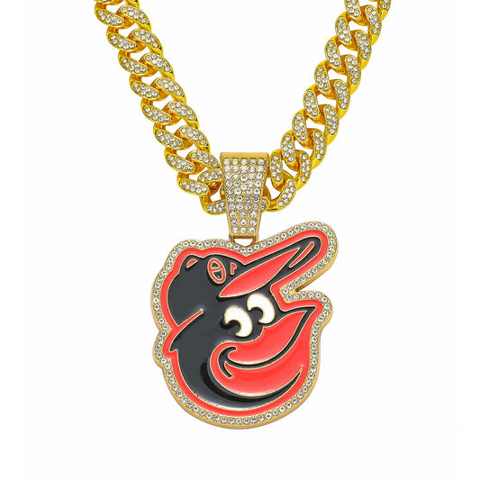 Baltimore Orioles Pendant Hiphop Punk CZ Cuban Chain Necklace Jewelry