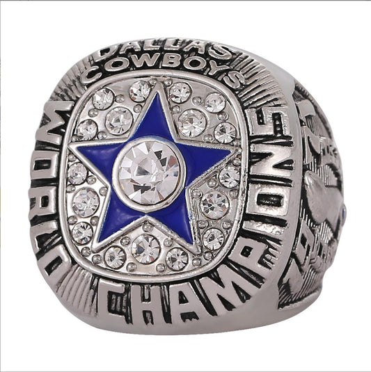 1971 Dallas Cowboys Super Bowl Championship Rings With Brown Wooden Display Box- gold and silver color