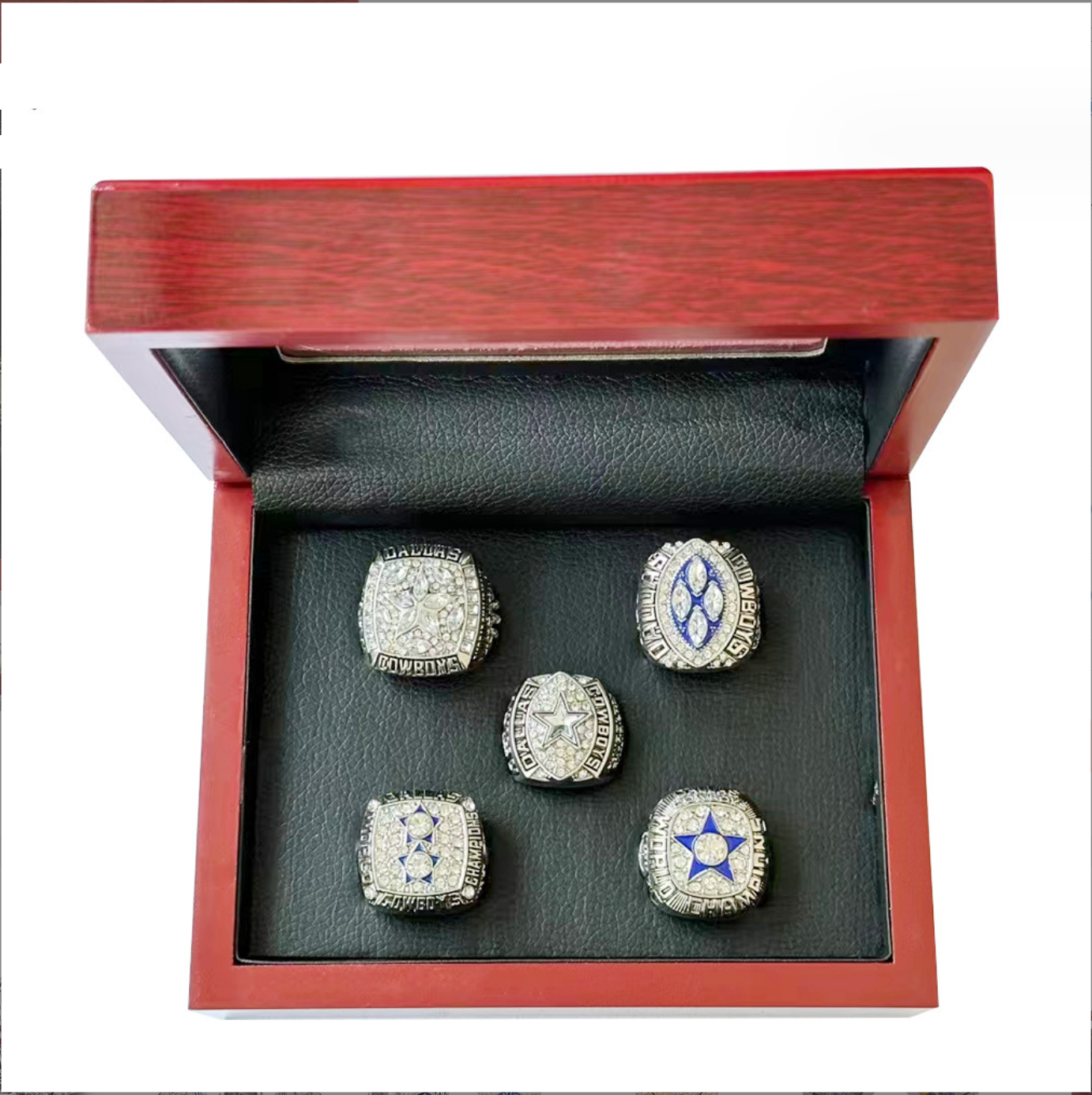 Dallas Cowboys 5 rings championship rings set with brown wooden display box- gold and silver color available