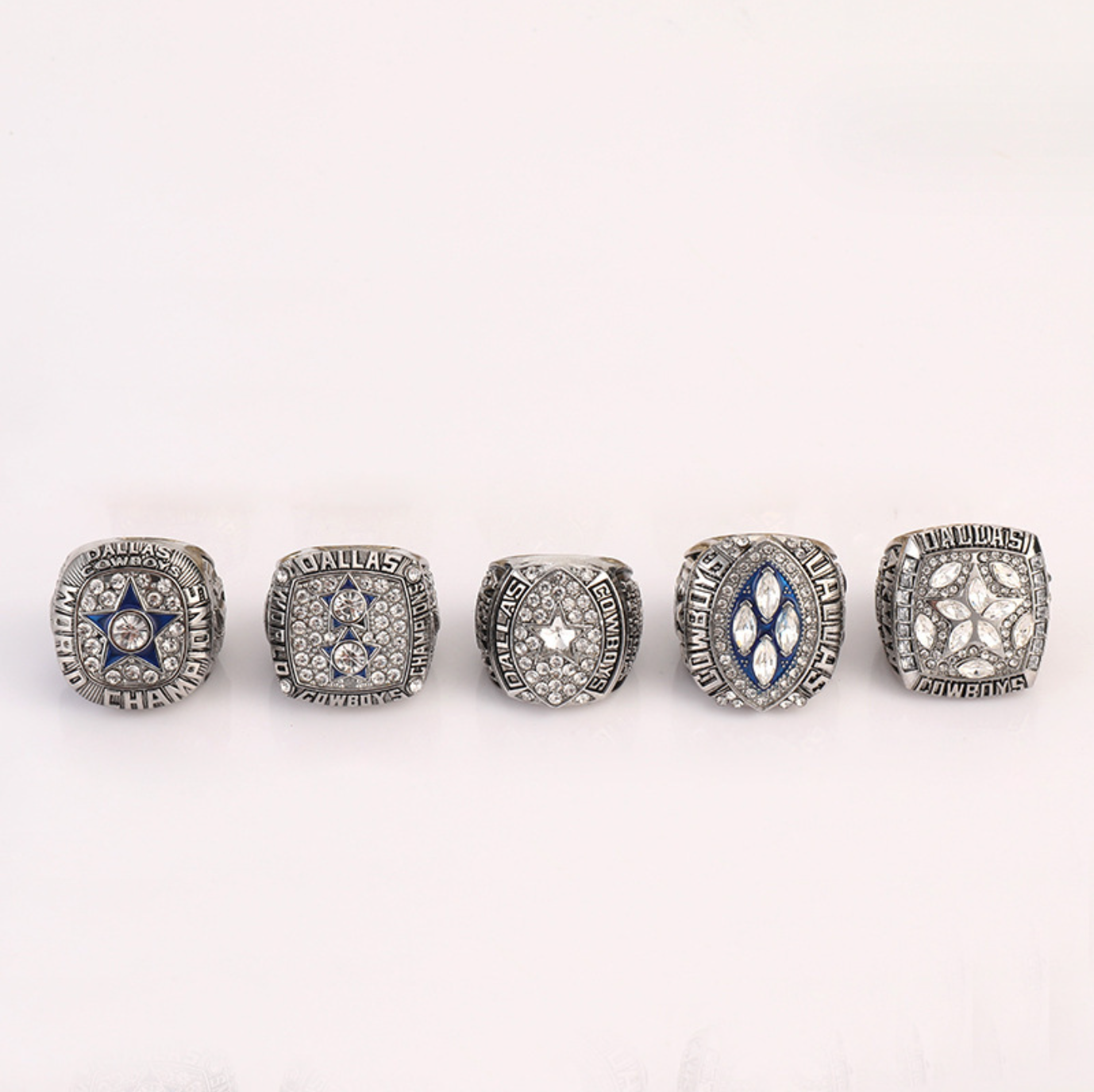 Dallas Cowboys 5 rings championship rings set with brown wooden display box- gold and silver color available