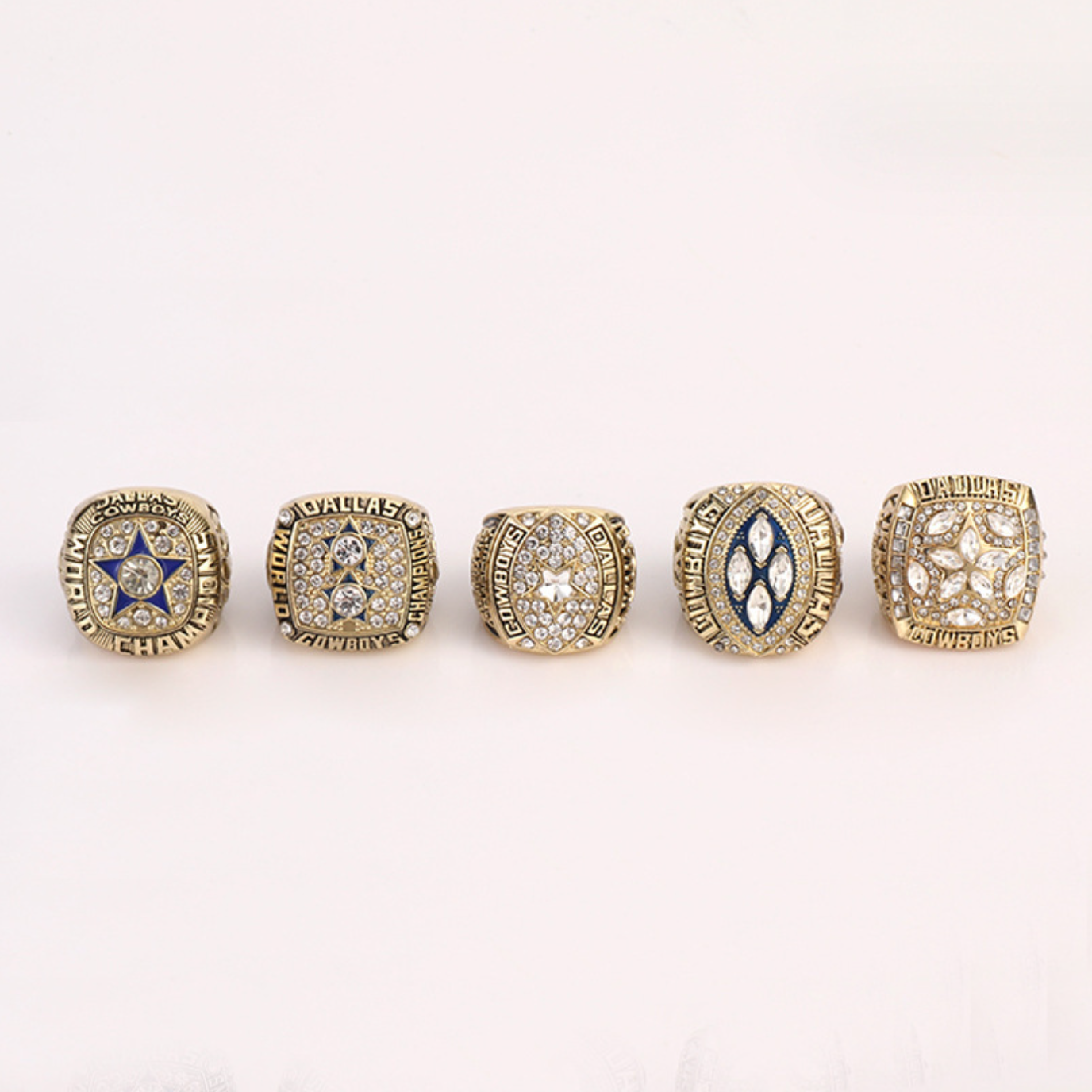 Dallas Cowboys 5 rings championship rings set with brown wooden display box- gold and silver color available