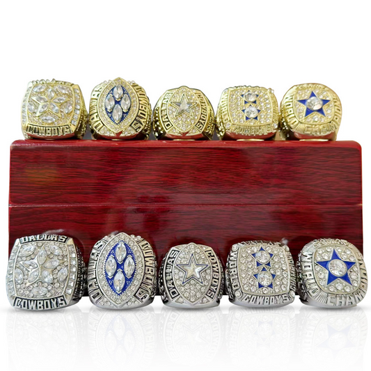 Dallas Cowboys 5 rings championship rings set with brown wooden display box- gold and silver color available