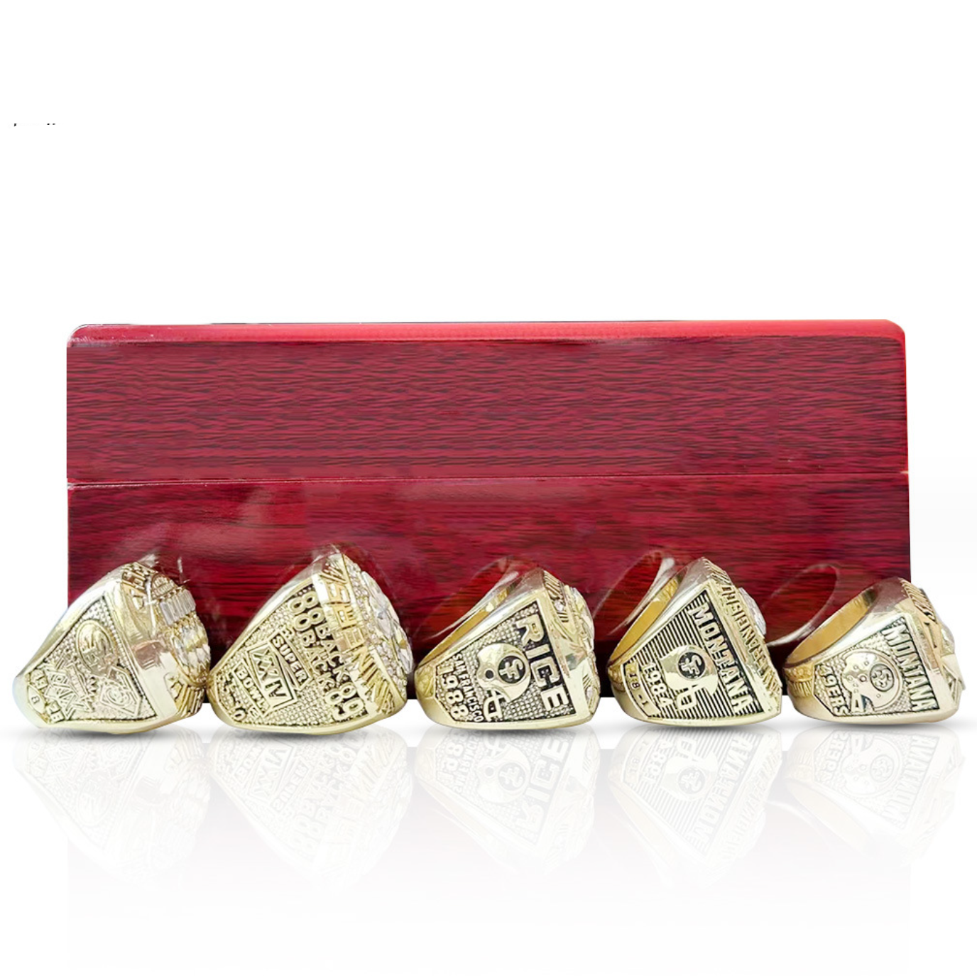 San Francisco SF 49ers 5 Rings With Brown Wooden Display Box- gold color