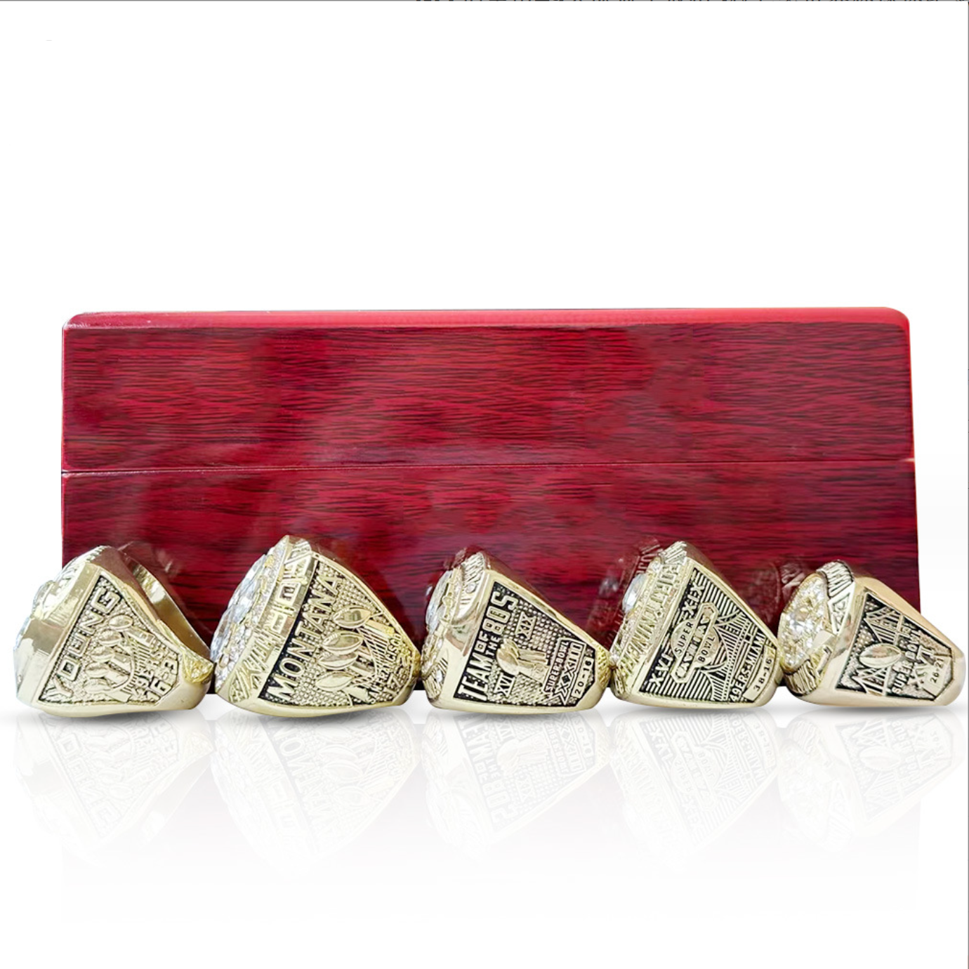 San Francisco SF 49ers 5 Rings With Brown Wooden Display Box- gold color