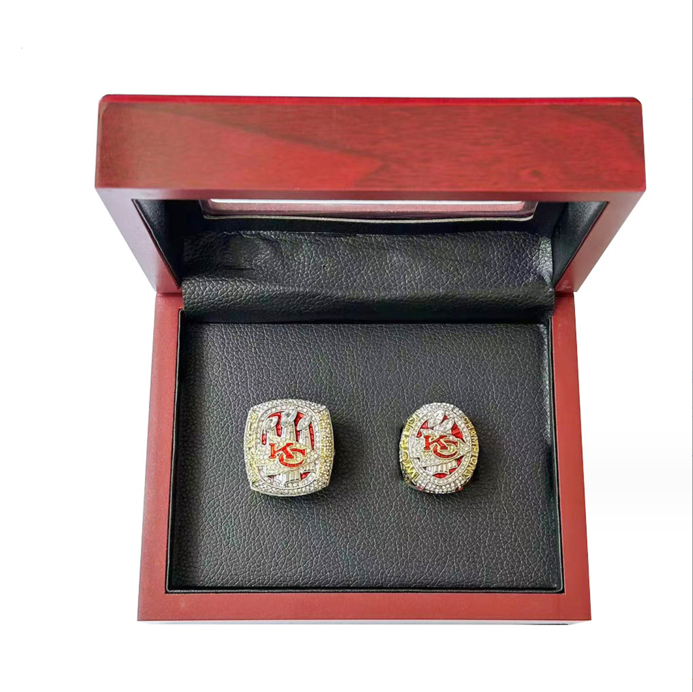 2019 2023 Kansas City KC Chiefs Super Bowl Championship Rings With Brown Wooden Display Box SET