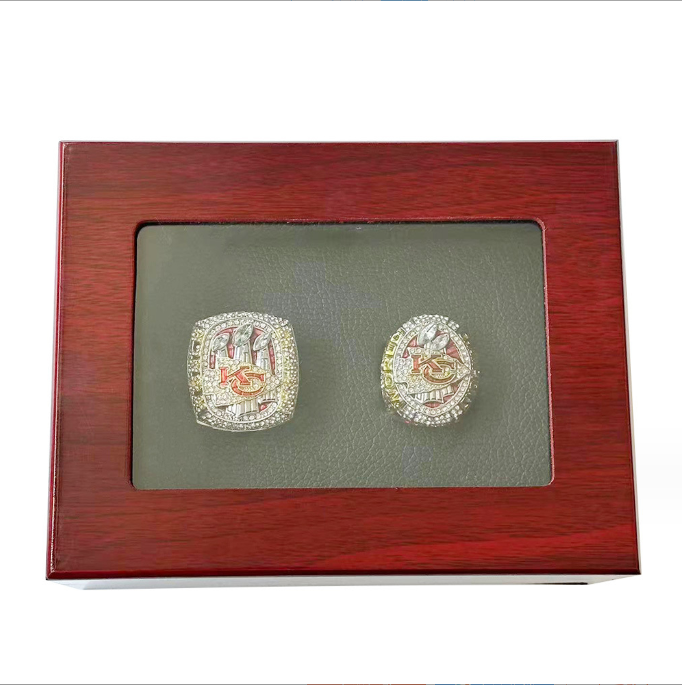 2019 2023 Kansas City KC Chiefs Super Bowl Championship Rings With Brown Wooden Display Box SET