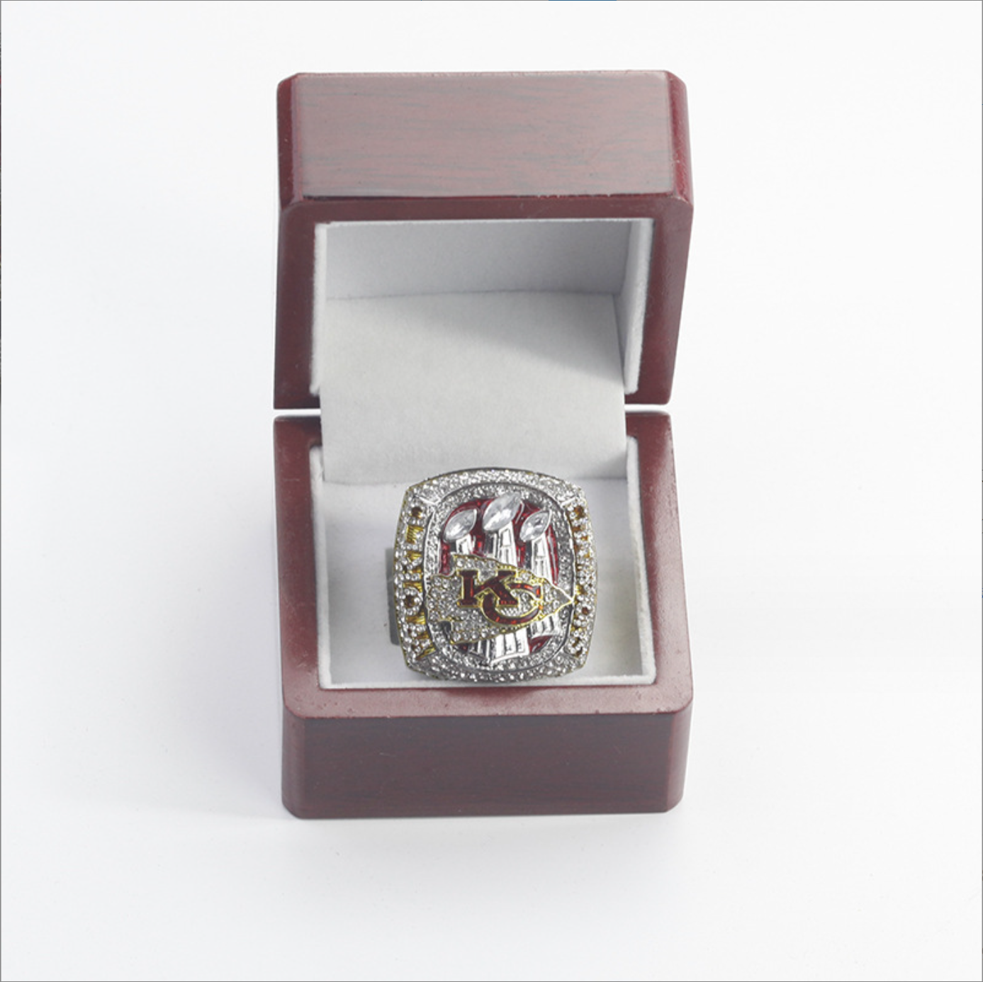 2023 KC Chiefs Super Bowl Championship Rings With Brown Wooden Display Box-MAHOMES