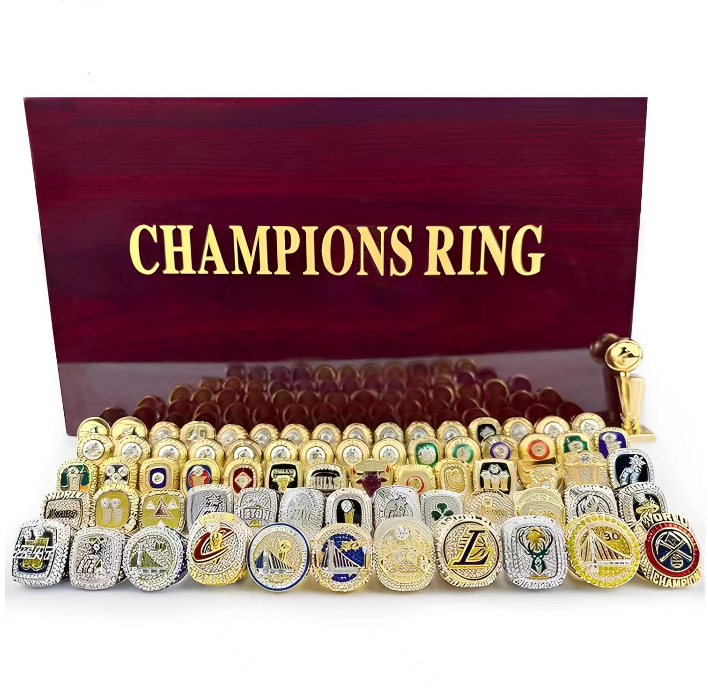 The whole big NBA all years 1947-2023 championship rings with trophy box set