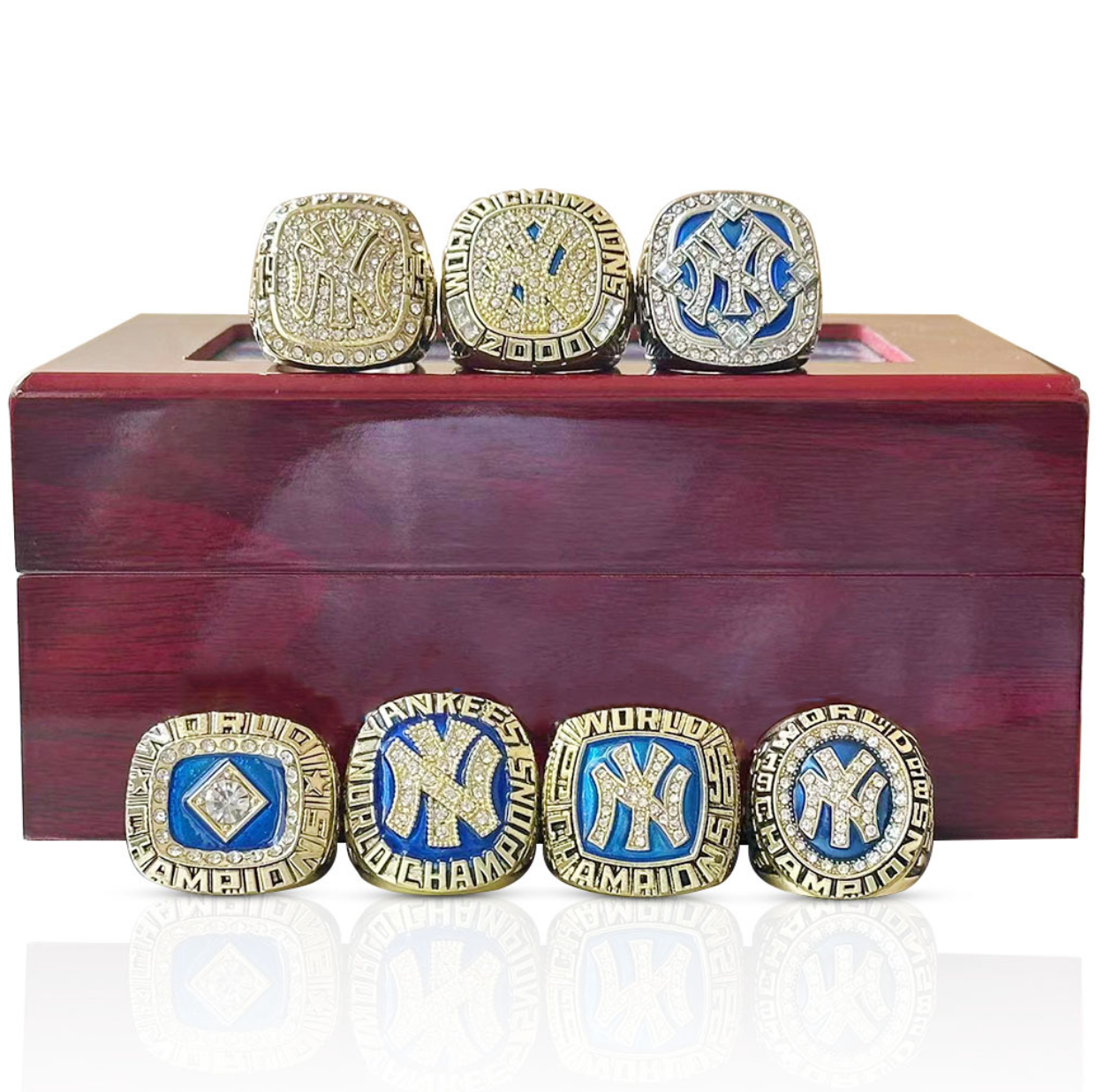 7pcs NY Yankees Rings With Box Set For Fans Best Gift