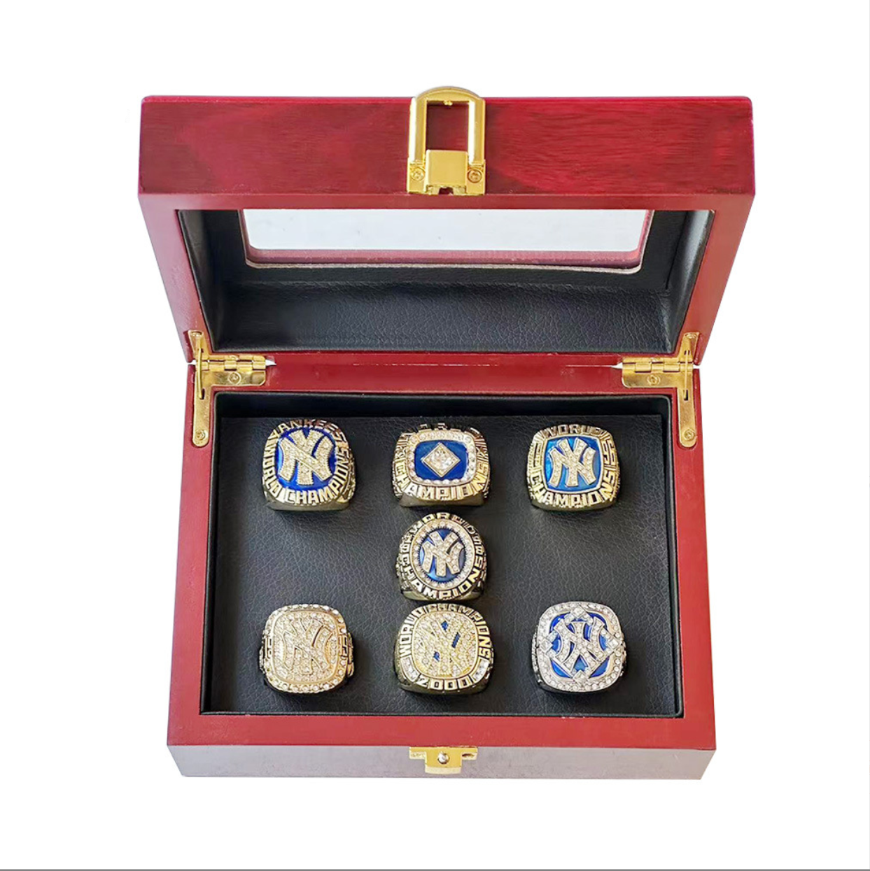 7pcs NY Yankees Rings With Box Set For Fans Best Gift