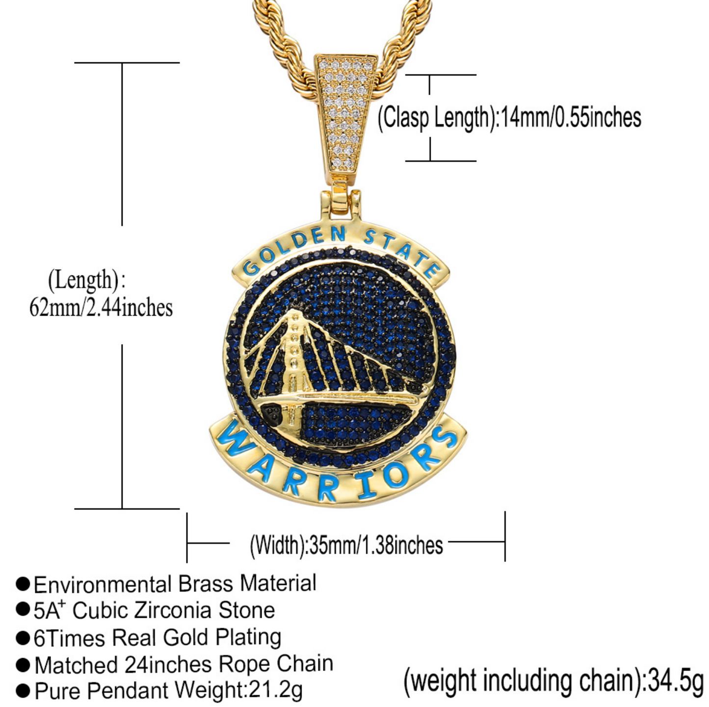 Hiphop Jewelry mens iced out cz micro pave Golden State Warrior Necklace